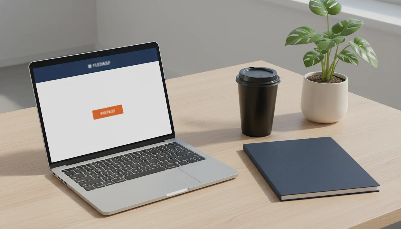Open laptop on an oak desk next to a notebook and a small monstera — run the calculator anywhere.